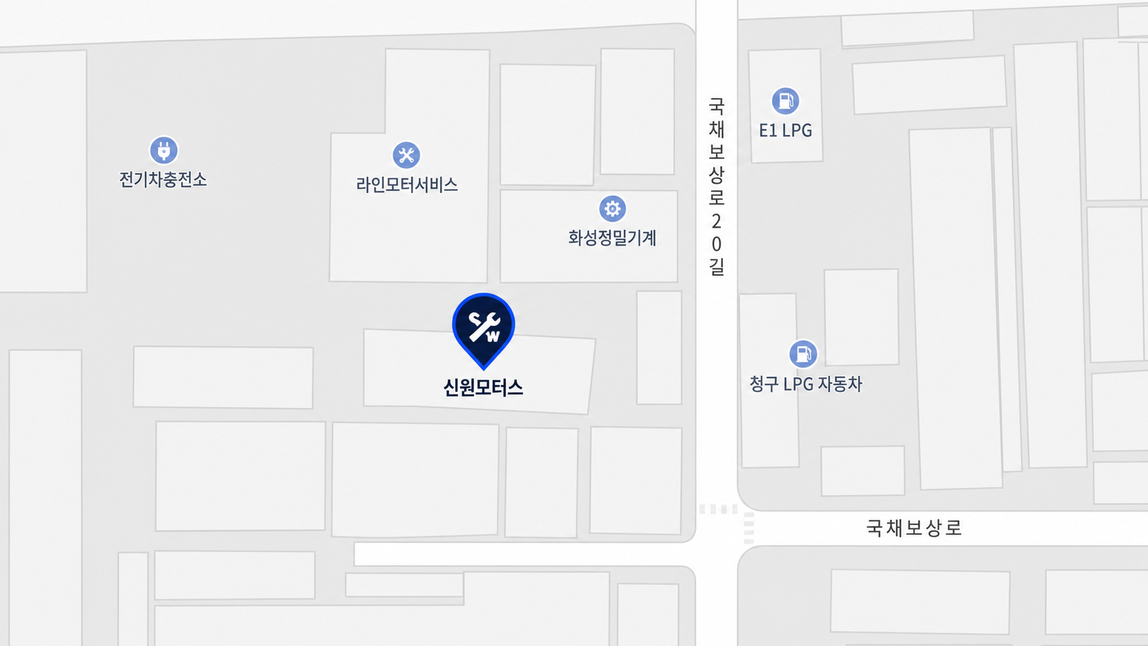 국채보상로와 국채보상로20길 주변 신원모터스 위치 안내 지도